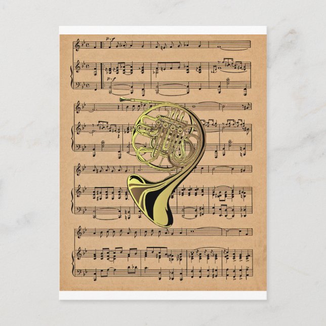 Fransk Horn ~ med Lakan Music Background Vykort (Framsida)
