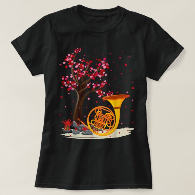 Fransk Horn Music Älskare Heart Träd Fransk Horn V T Shirt (Design framsida)