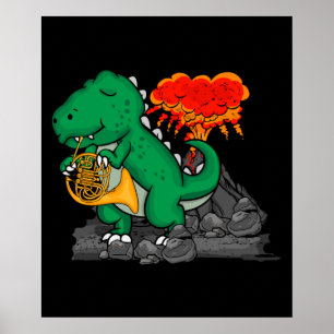 Fransk Horn Music Dinosaur Gift Kids Fransk Horn Poster