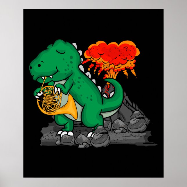Fransk Horn Music Dinosaur Gift Kids Fransk Horn Poster (Framsidan)