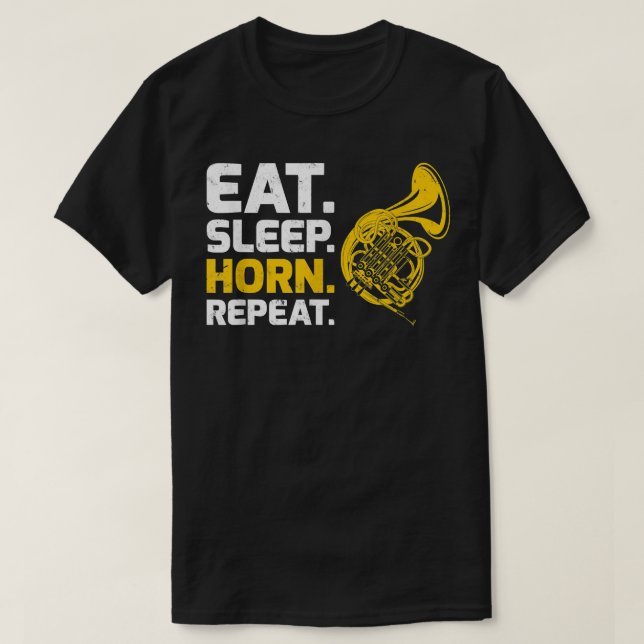 Fransk Horn Music Eat Sover Horn Upprepa4 T Shirt (Design framsida)