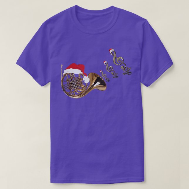 Fransk horn Music Shirt Santa Hat jul Musica T (Design framsida)