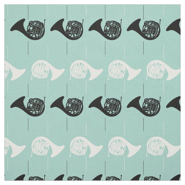 Fransk Horn Musical Instrument Band Orchestra Teal Tyg (Provkarta)