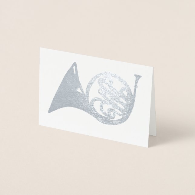 Fransk Horn Musical Instrument i Silver Folierat Kort (Framsida)
