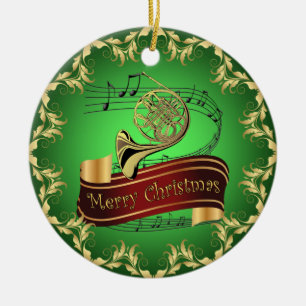 Fransk Horn ~ Musical Rulla ~ God jul ~ Julgransprydnad Keramik