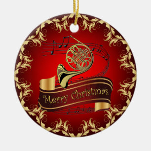Fransk Horn ~ Musical Rulla ~ God jul ~ Julgransprydnad Keramik