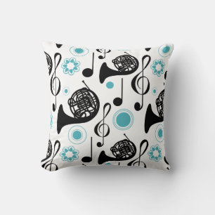 Fransk Horn Player Gift Musik noter Band Orchestra Kudde