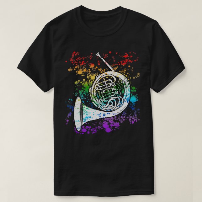 Fransk Horn Rainbow Färg Hornist Brass Musician T Shirt (Design framsida)