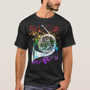 Fransk Horn Rainbow Färg Hornist Brass Musician T Shirt