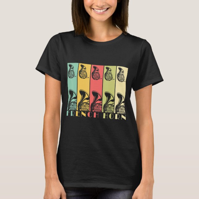 Fransk Horn Retro Music Hornist T Shirt (Framsida)