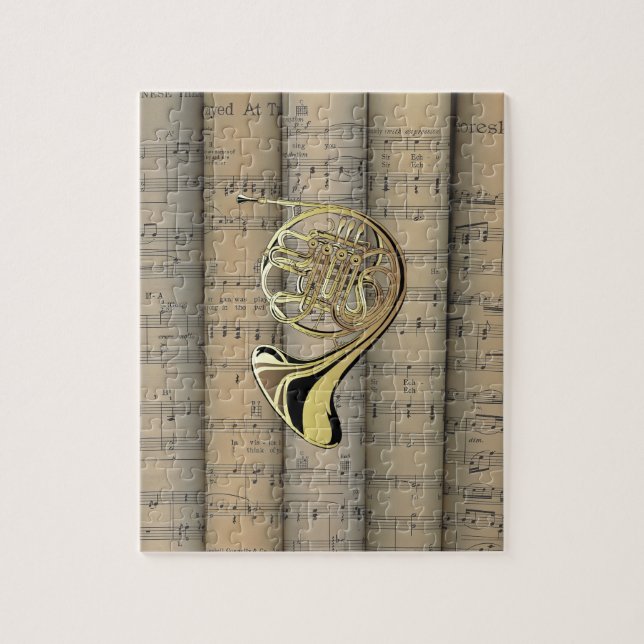 Fransk Horn ~ Rolled Lakan Music Back ~ Musical Pussel (Vertikal)