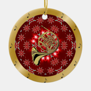 Fransk Horn ~ Silver ~ Red~ Guld ~ jul ~ Julgransprydnad Keramik