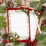 Fransk Horn Vintage Lakan Music-jul Brevpapper<br><div class="desc">Den här julstubben har en vintage lakan-musikrulla i bakgrunden,  med en dekorerad fransk i det nedre lämnat hörnet och festive gräs-spritaccents överst på rullan. Kant simuleras med röd metall och centrum avläses för att det ska bli enklare att skriva.</div>