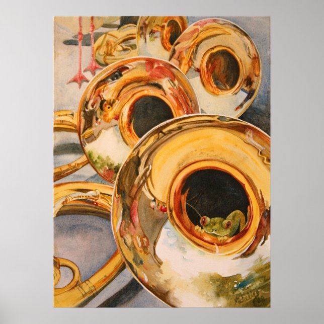 Fransk Horns Musician Funny Frog Escape Artist Poster (Framsidan)