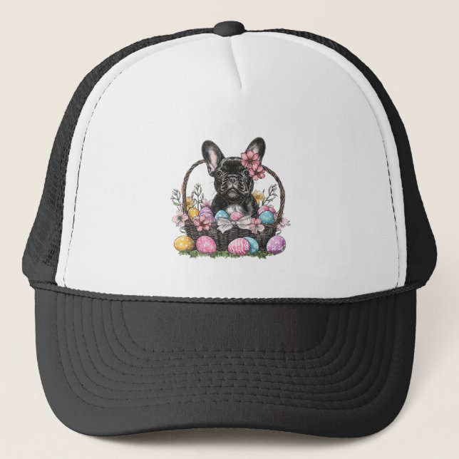 Fransk Hund Påsk Fransk Hund Ägg Konst T-Shirt Keps (Framsida)