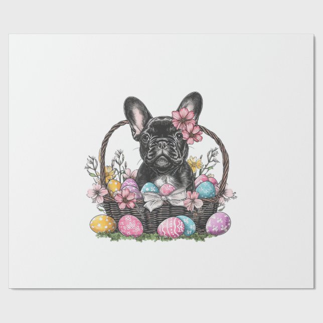 Fransk Hund Påsk Fransk Hund Ägg Konst T-Shirt Presentpapper (Platt)