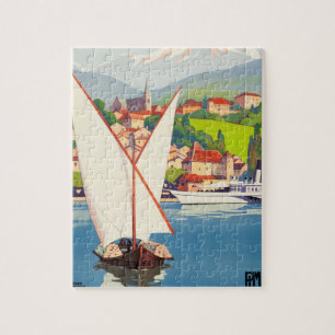 Fransk i Thonon Bains Travel Europe Art Illustrati Pussel