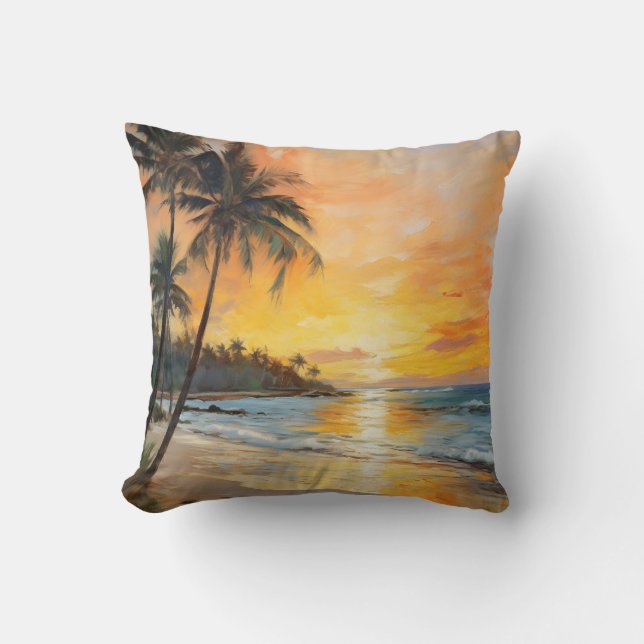 Fransk Impressionism: Sunset Beach och Handflatan  Kudde (Framsida)
