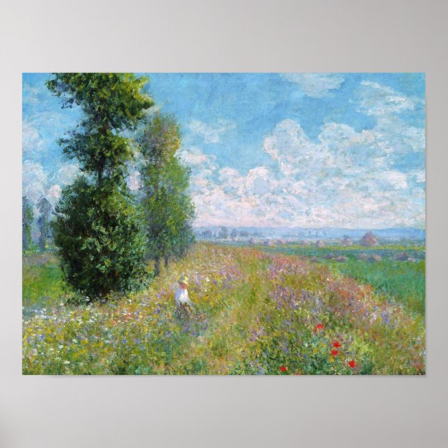 Fransk Impressionist Meadow med popplar Monet Poster (Framsidan)