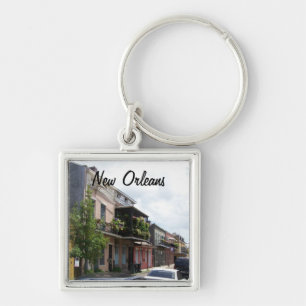 Fransk inkvarterar gatan beskådar New Orleans Fyrkantig Silverfärgad Nyckelring