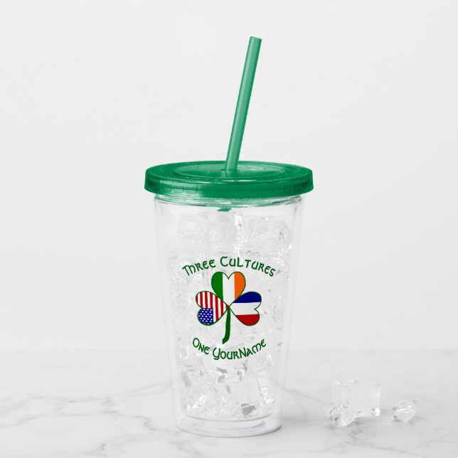 Fransk Irish American Flagga Shamrock Personlig Take Away Mugg (Baksida Ice)