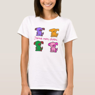 Fransk - jag älskar min hund - stilskjorta tee shirt