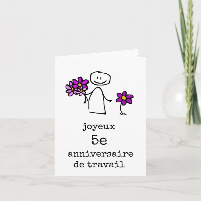 FRANSK Joyeux Anniversaire 5e de Travail Carte Tack Kort (Framsida)