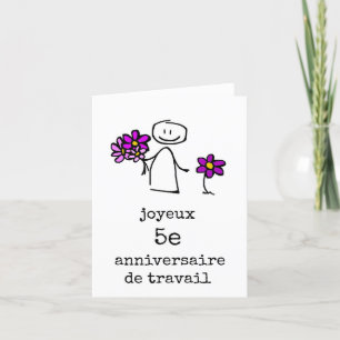 FRANSK Joyeux Anniversaire 5e de Travail Carte Tack Kort