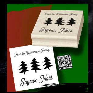 Fransk Joyeux Noël Julgranar Rubber Frimärke Stämpel