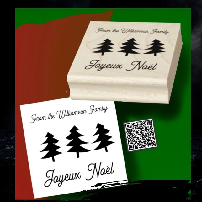 Fransk Joyeux Noël Julgranar Rubber Frimärke Stämpel (Skapare uppladdad)