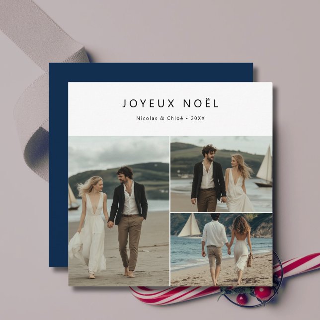 Fransk Joyeux Noël Nautical Beach Photo Julkort (Skapare uppladdad)