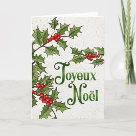Fransk Joyeux Noel Red och Grönt Holly Berries Helgkort