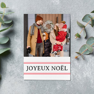 Fransk Joyeux Noël Red Rand Family Photo Julkort