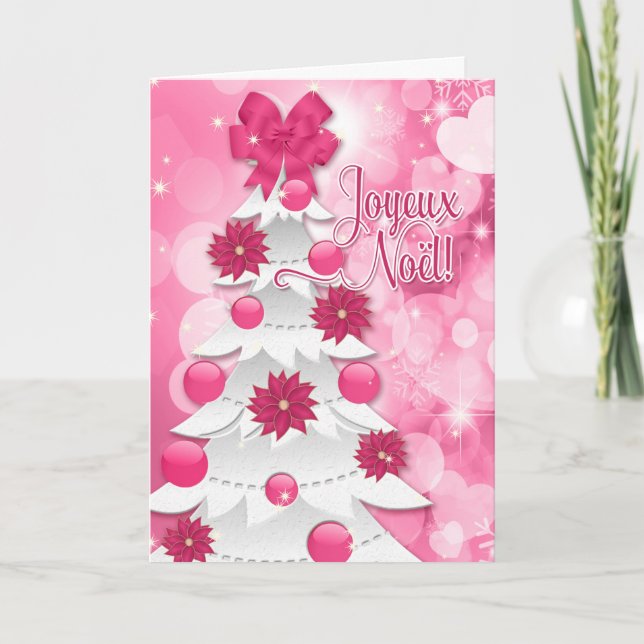 Fransk Joyeux Noël - rosa julstjärnajul Helgkort (Framsida)