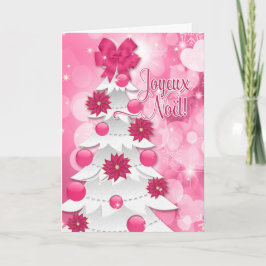 Fransk Joyeux Noël - rosa julstjärnajul Helgkort