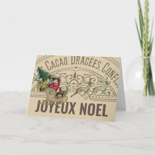 Fransk Joyeux Noel Santa Reindeer julkort Helgkort