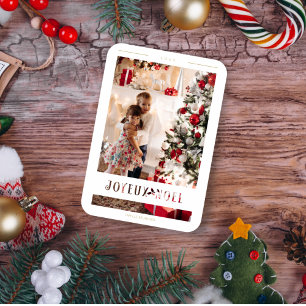 Fransk Joyeux Noël Whimsical Calligraphy Photo Magnet