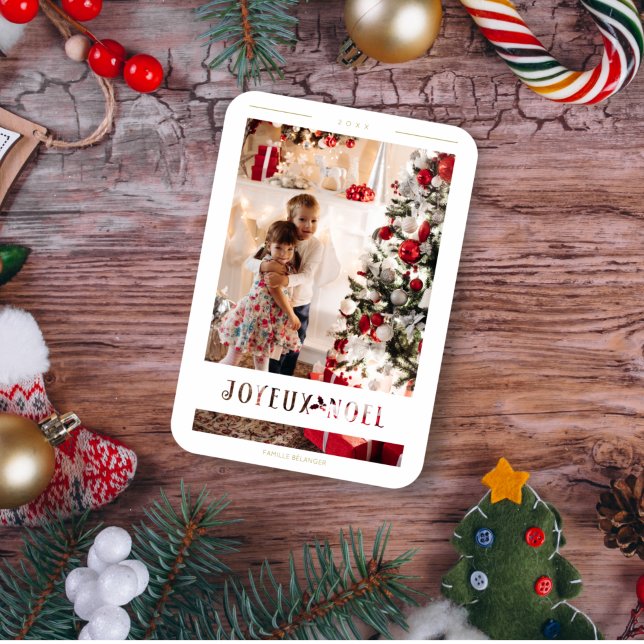 Fransk Joyeux Noël Whimsical Calligraphy Photo Magnet (Skapare uppladdad)