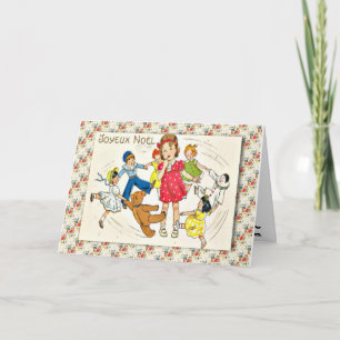 Fransk jul för vintage som dansar med dockor helgkort