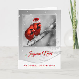 Fransk Jul Joyeux Noel Red Cardinal Birds Helgkort