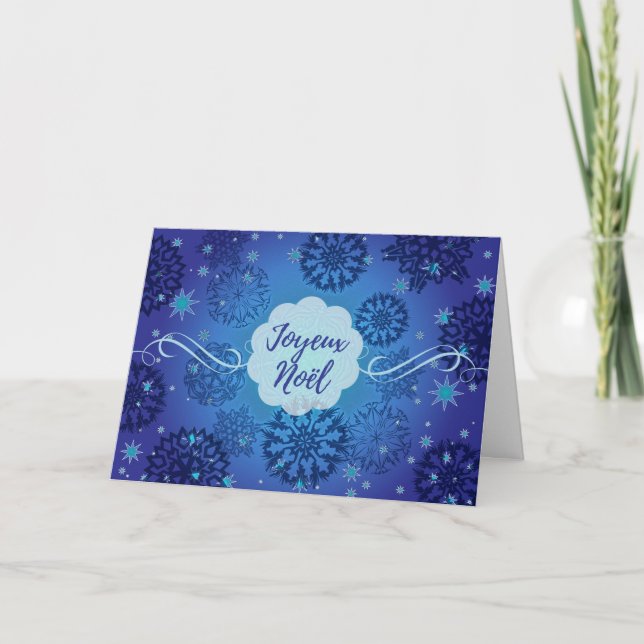 Fransk jul Joyeux Noel Snöflingor Kort (Framsida)