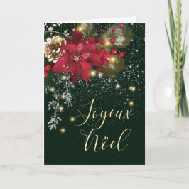 Fransk jul Poinsettia Gräs Holly Garland Helgkort