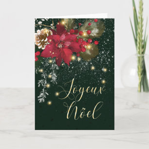 Fransk jul Poinsettia Gräs Holly Garland Helgkort