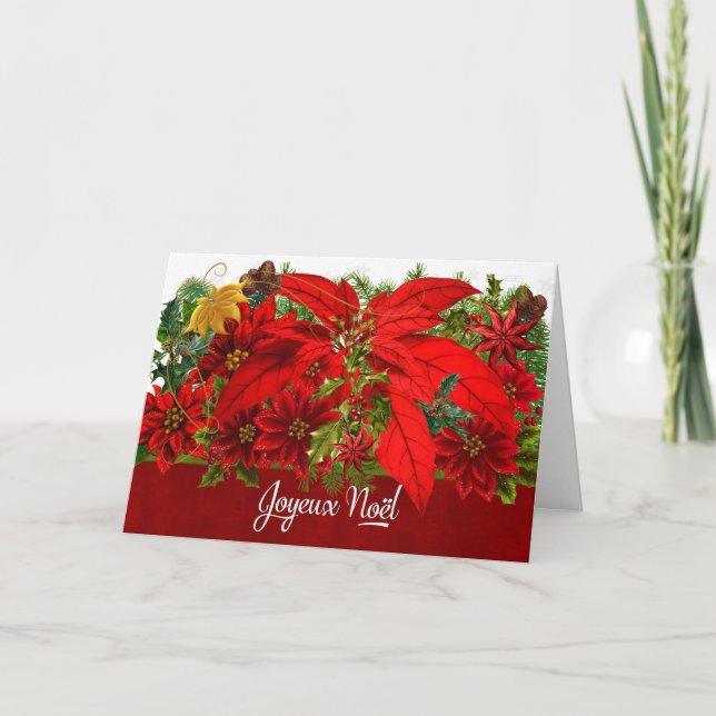 Fransk jul Poinsettias Joyeux Noël Helgkort (Framsida)
