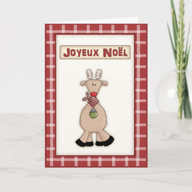 Fransk jul Rudolf det röda näsrenkortet Helgkort (Framsida)
