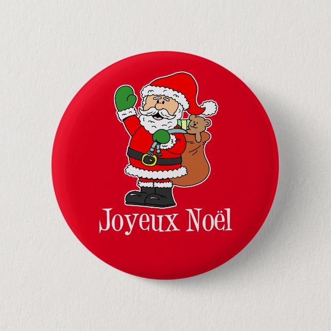 Fransk Jultomten Joyeux Noel Red Button Knapp (Framsida)