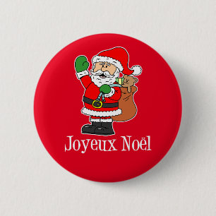 Fransk Jultomten Joyeux Noel Red Button Knapp