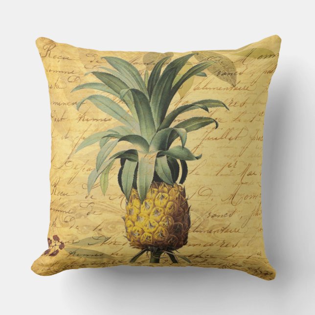 Fransk Kalligrafi Pineapple Rustic Elegant Kudde (Framsida)