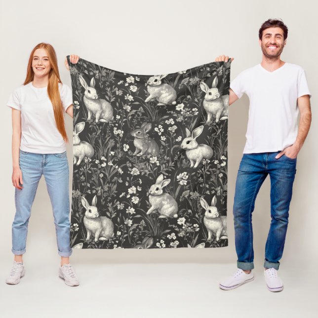 Fransk kanin toile i svart blommönster fleecefilt (På plats)