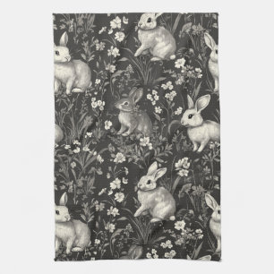 Fransk kanin toile i svart blommönster kökshandduk